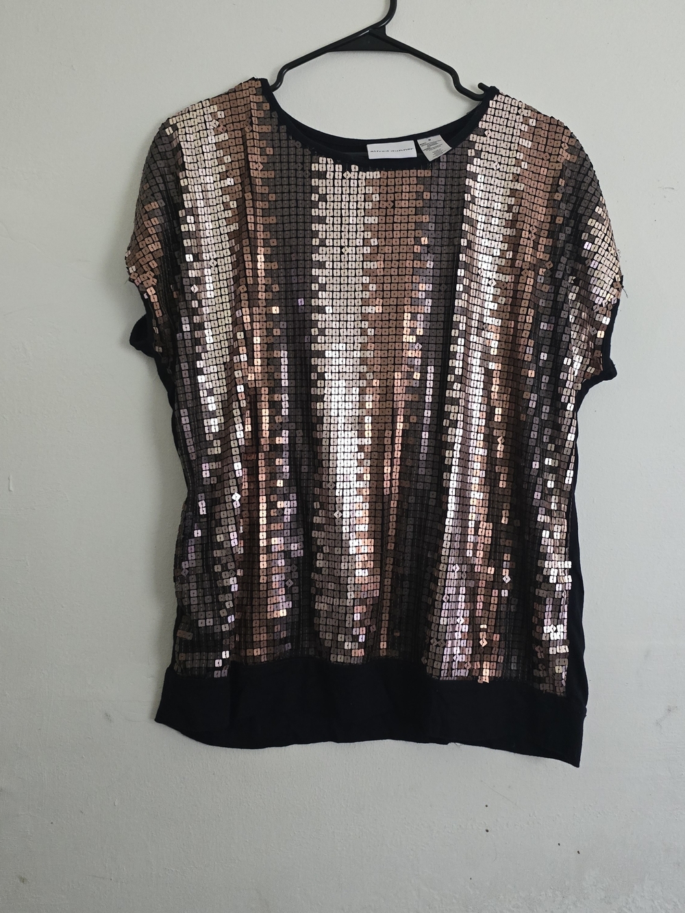Alfred Dunner Rose Gold Sequin Short Sleeve Top